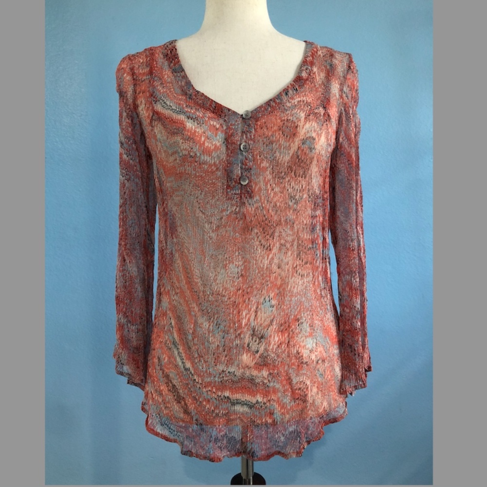 Orange / Grey / White Shirt - Marbled - Sheer - Size Small - Ella Moss